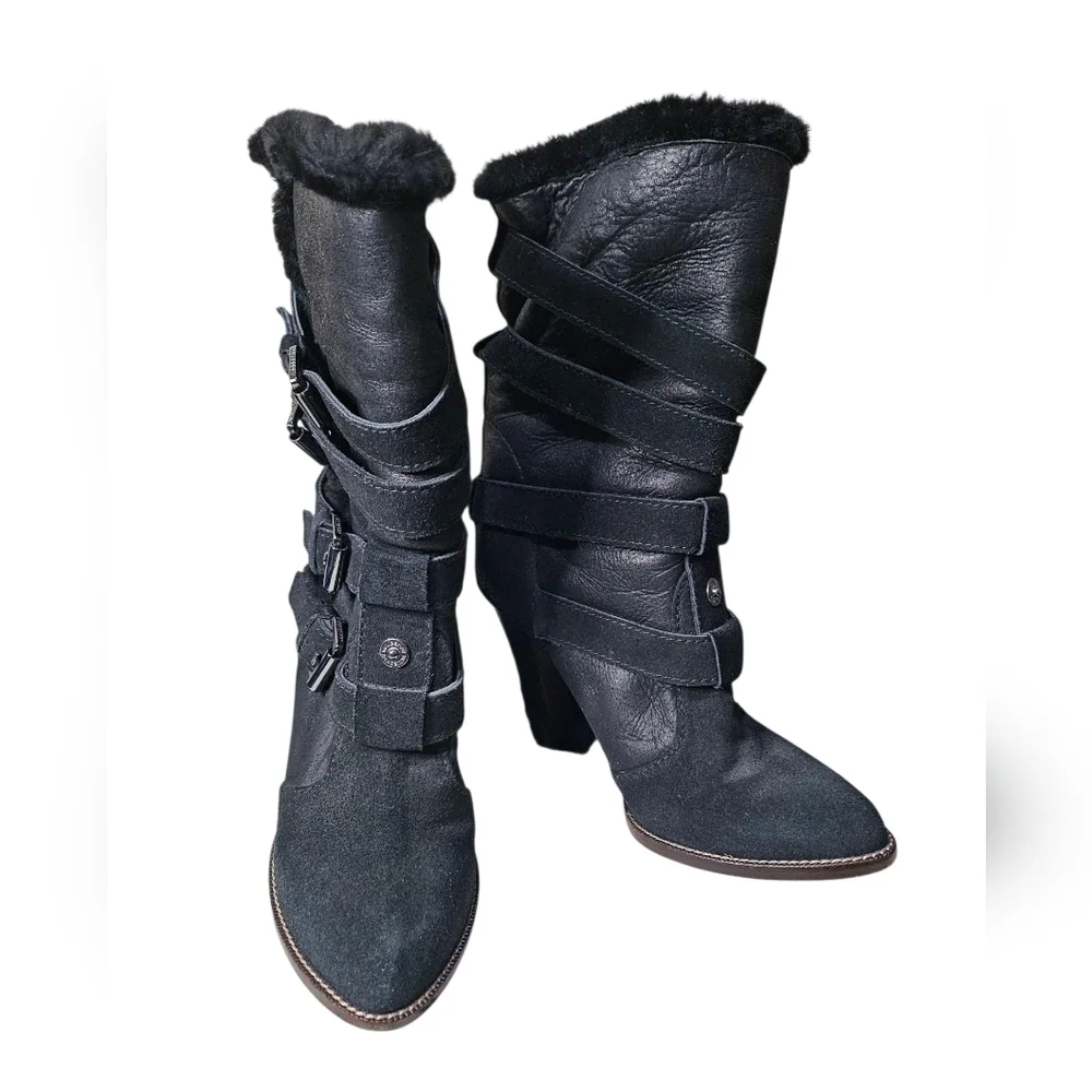 Mulberry Heeled Fur Leather Boots 36.5 US 6.5 7 - Picture 2 of 8